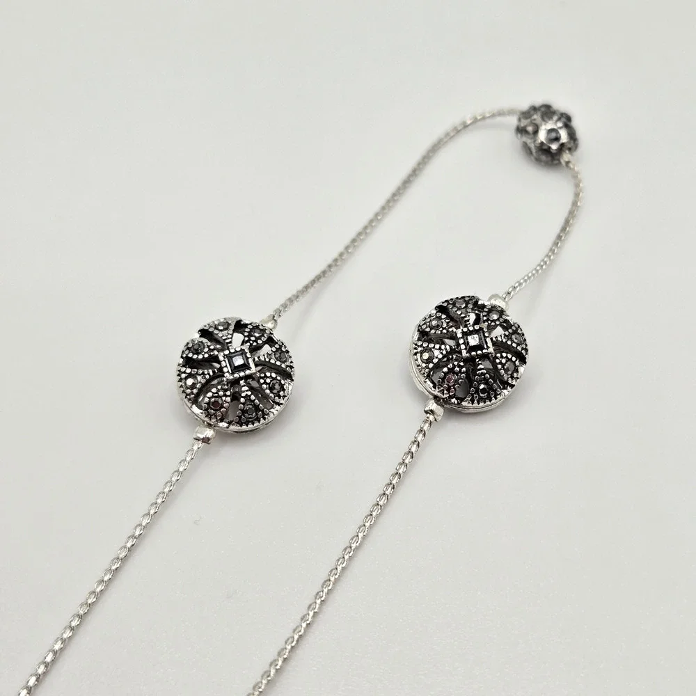 Vintage Trifari Necklace Silvertone Medallion Charm Long Chain Classic Retro 30
